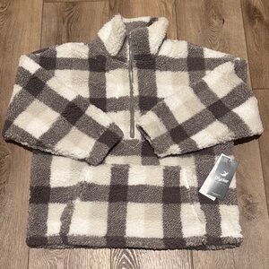 Glyder NEW NWT Women’s 1/2 Zip Up Plaid Sweater - Brown and Cream